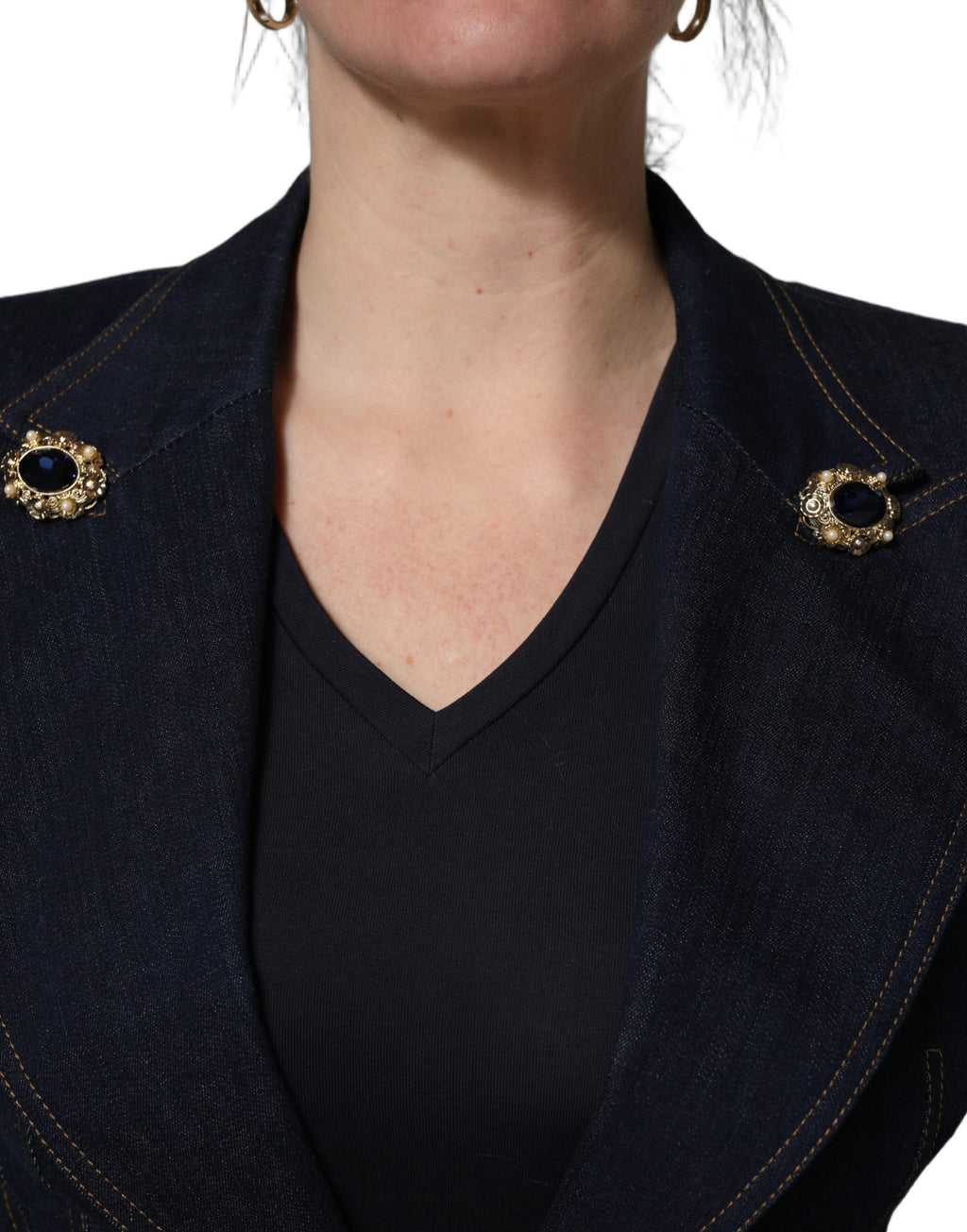 Dolce & Gabbana Blue Single-Breasted Denim Blazer Jacket - Eljoys Fashion 