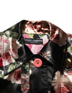 Dolce & Gabbana Black Floral Belted Polyester Trench Coat Jacket