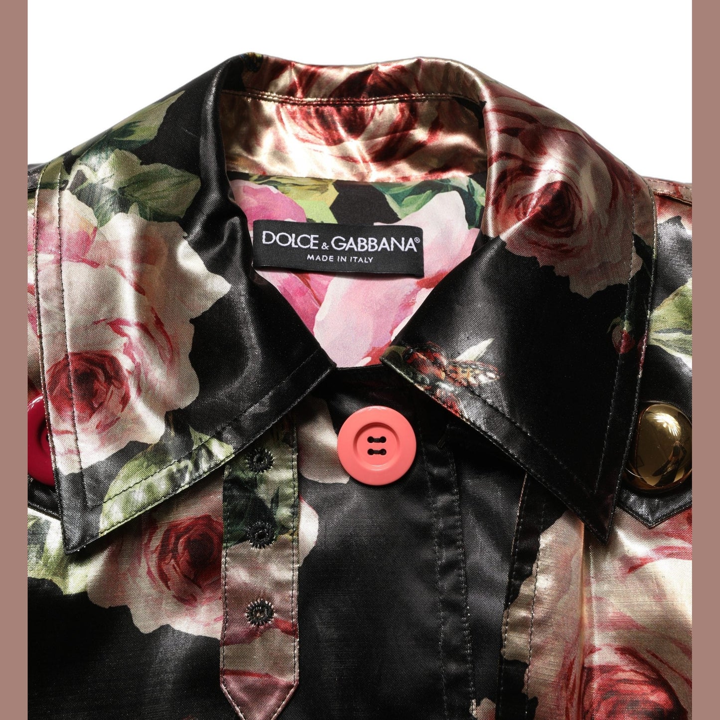 Dolce & Gabbana Black Floral Belted Polyester Trench Coat Jacket