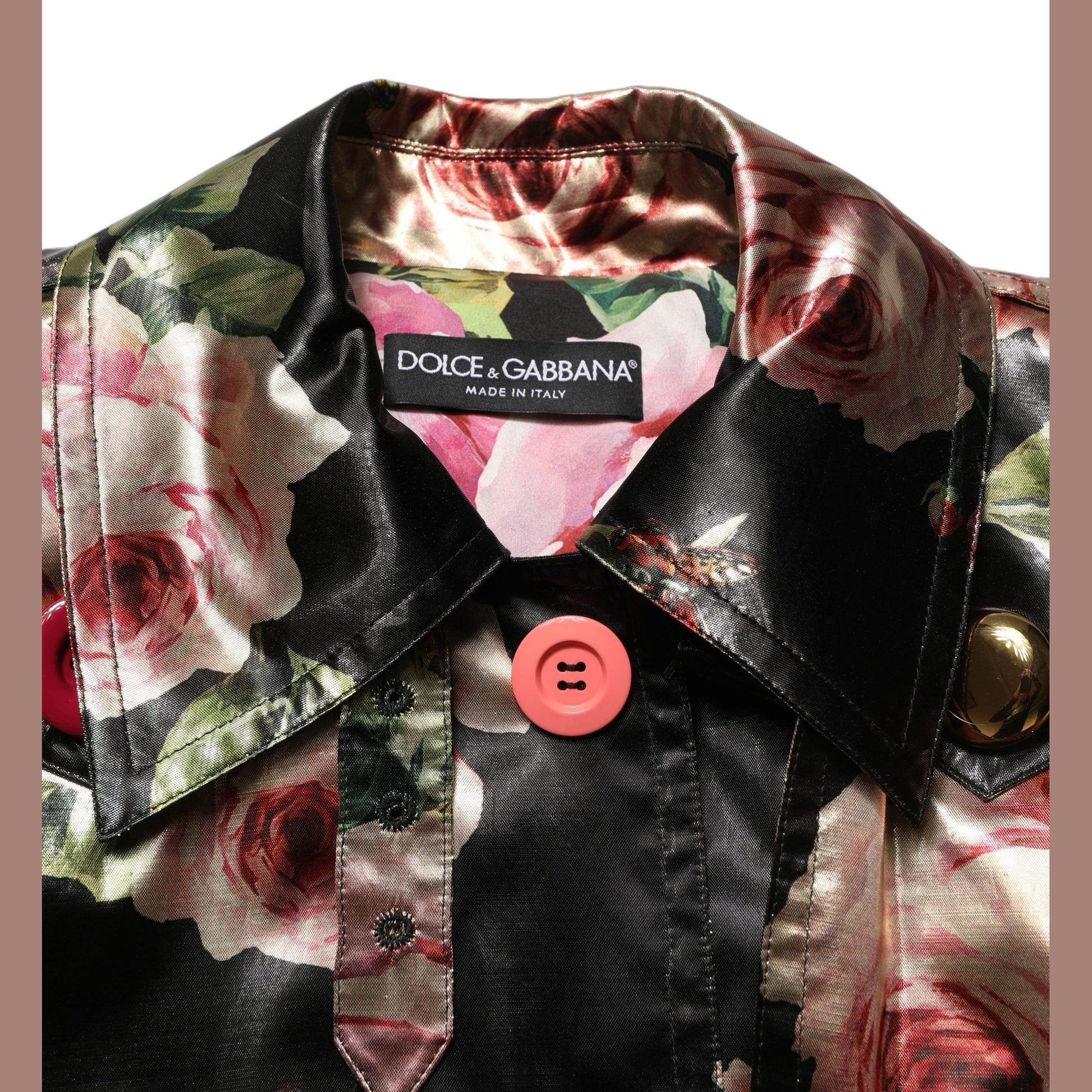 Dolce & Gabbana Black Floral Belted Polyester Trench Coat Jacket
