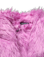Dolce & Gabbana Pink Plush Faux Fur Gold Leather Coat Jacket