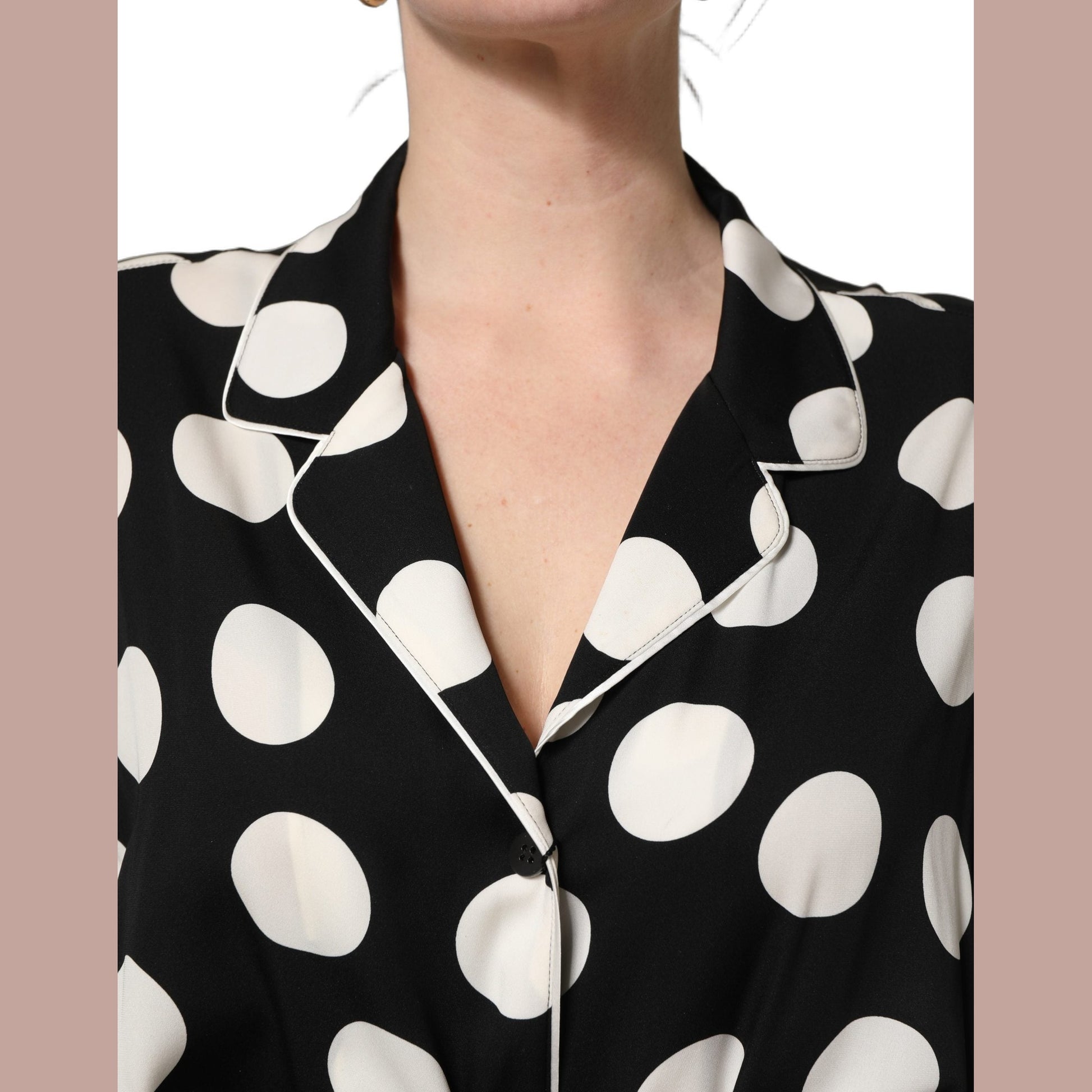 Dolce & Gabbana Black White Polka Dot Pajama 2 Piece Set Sleepwear