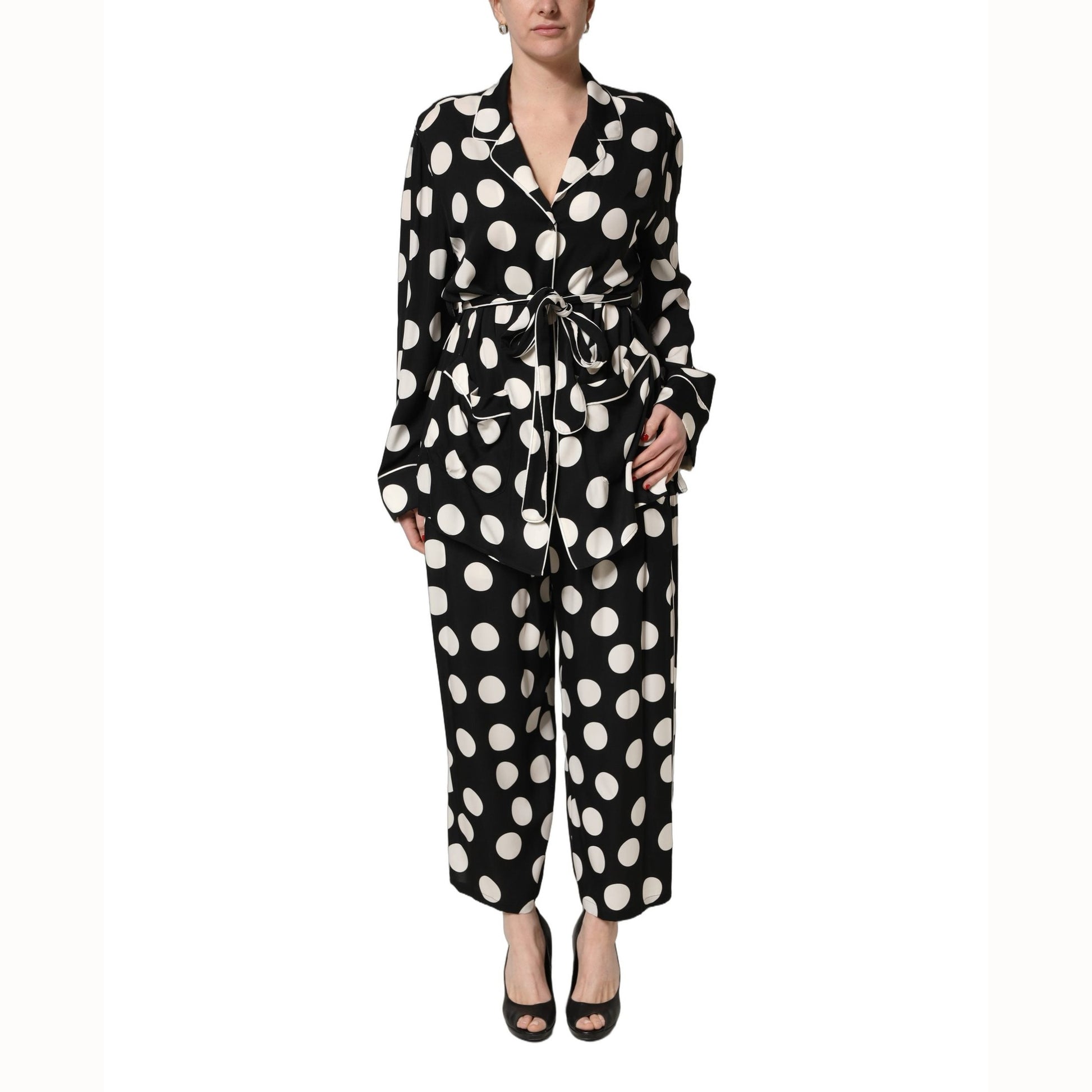 Dolce & Gabbana Black White Polka Dot Pajama 2 Piece Set Sleepwear