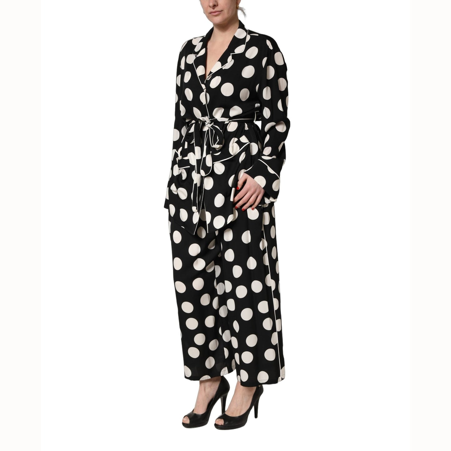 Dolce & Gabbana Black White Polka Dot Pajama 2 Piece Set Sleepwear