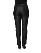 Black cotton mid-waist skinny denim jeans by BENCIVENGA, showing a close-up view of the fitted trouser style.