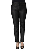 BENCIVENGA black cotton skinny denim jeans with mid-waist fit, shown on a model, featuring a classic five-pocket design.