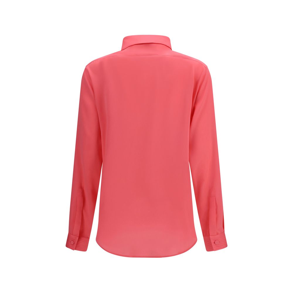 Tom Ford multicolor silk dress shirt with a button-down collar and long sleeves, featuring vibrant, elegant fabric.