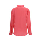 Tom Ford multicolor silk dress shirt with a button-down collar and long sleeves, featuring vibrant, elegant fabric.