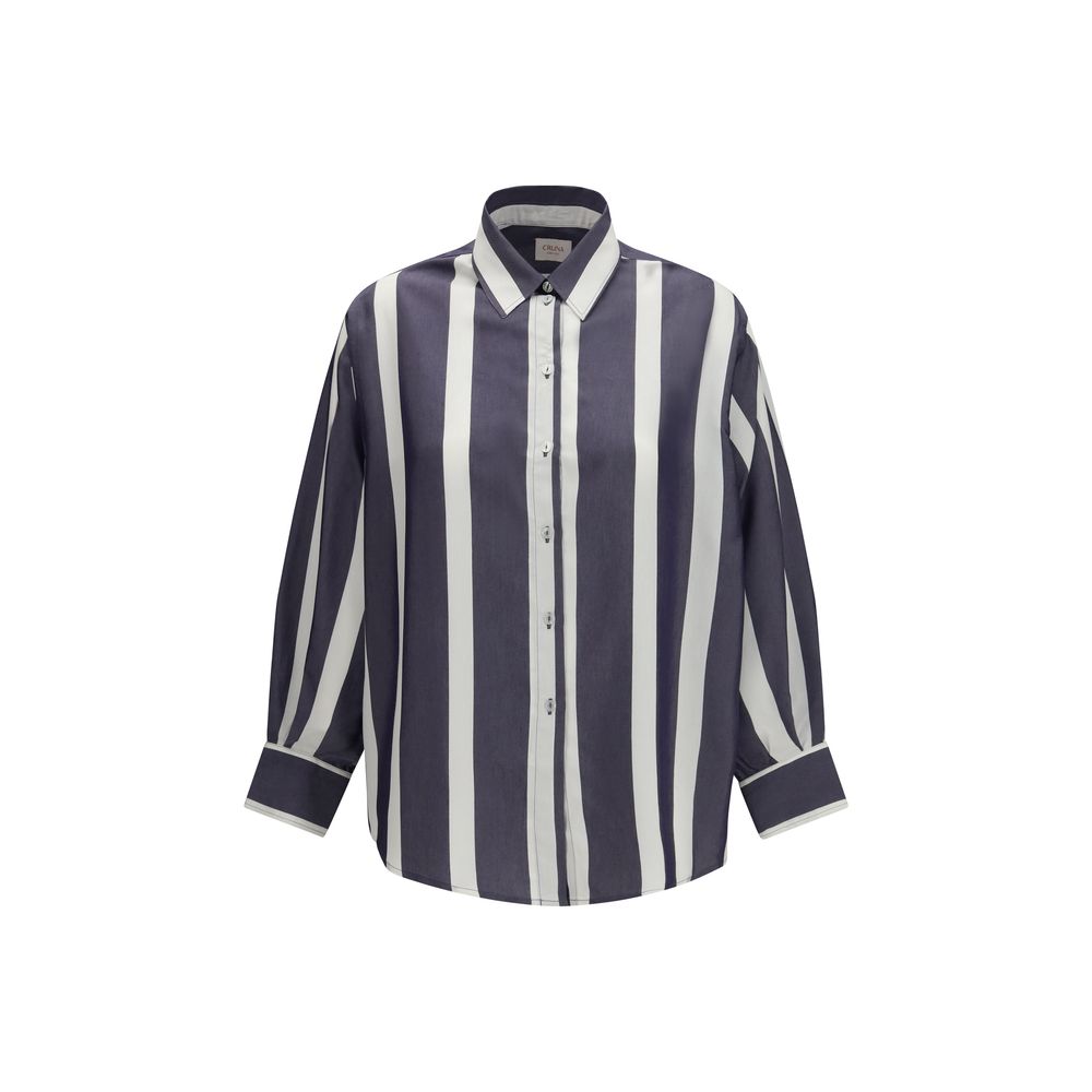 Cruna Blue Viscose Pattern Shirt Cruna