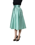 Dolce & Gabbana Green Satin High-Waisted Pleated A-line Midi Skirt