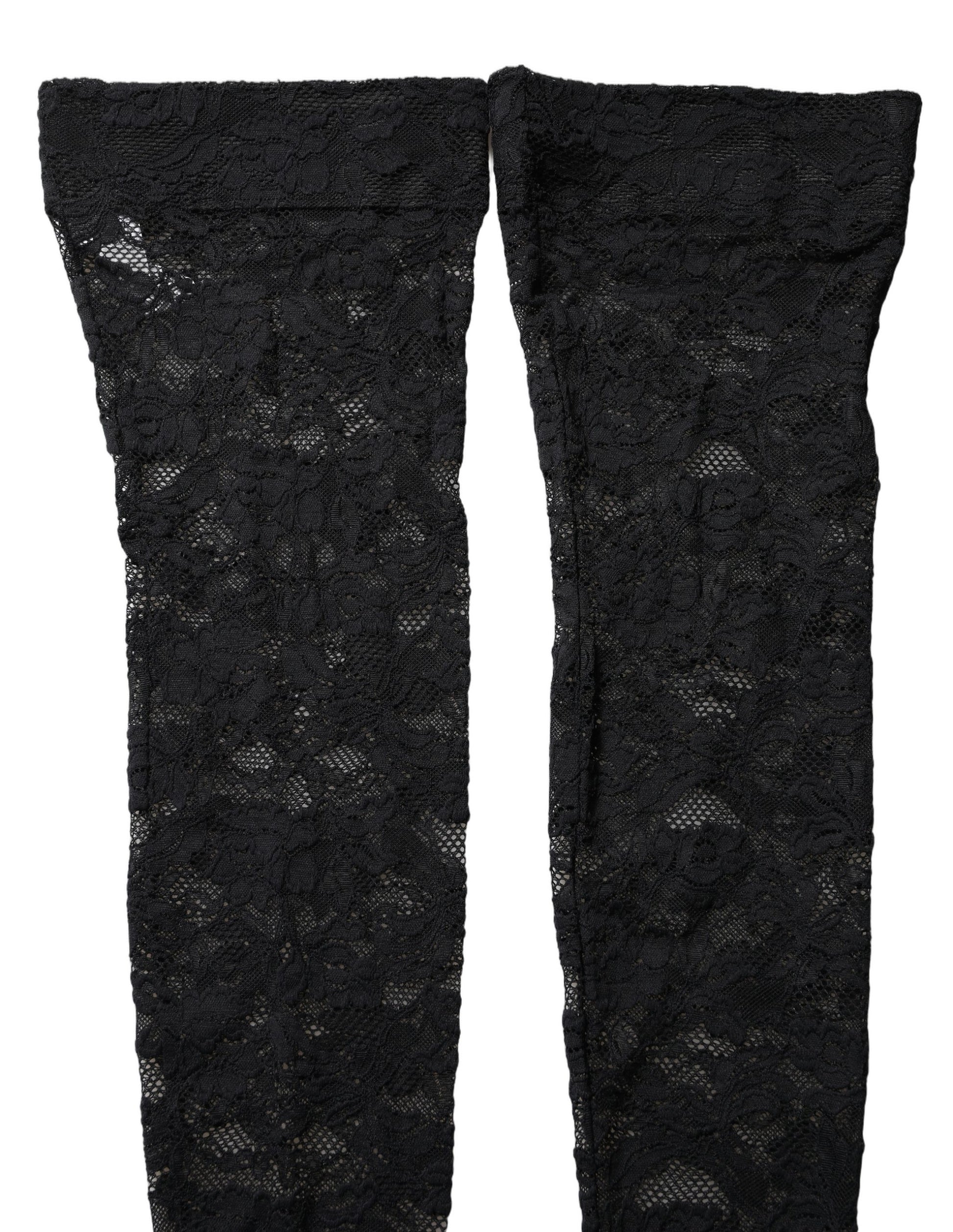 Dolce & Gabbana Black Floral Lace Thigh High Stockings Socks Dolce & Gabbana