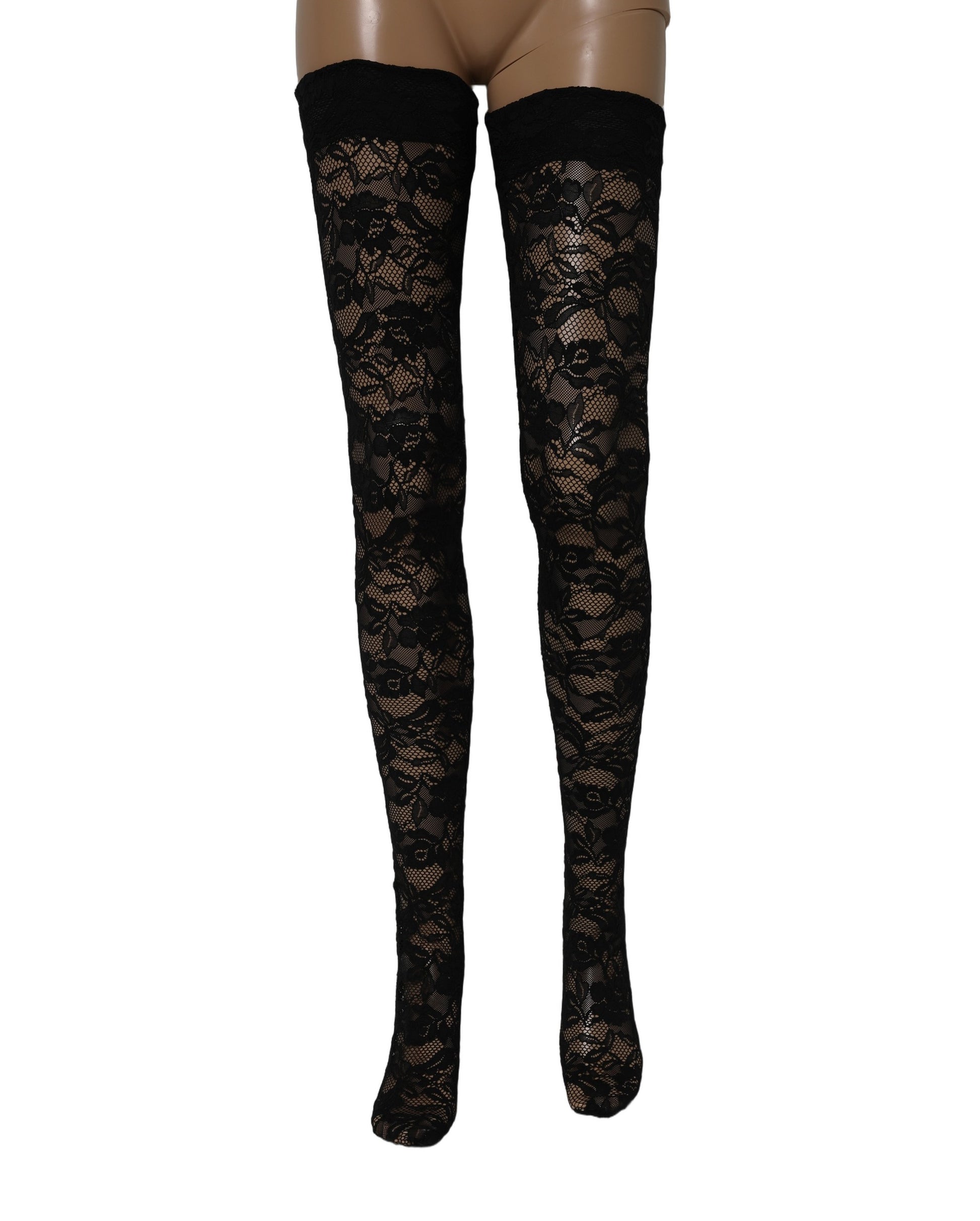 Dolce & Gabbana Black Floral Lace Thigh High Stockings Socks Dolce & Gabbana