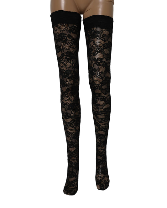 Dolce & Gabbana Black Floral Lace Thigh High Stockings Socks Dolce & Gabbana
