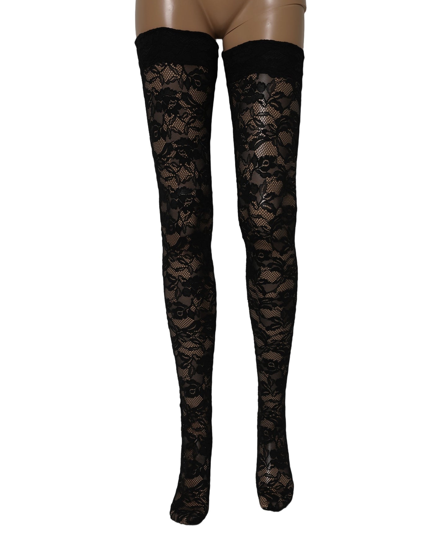 Dolce & Gabbana Black Floral Lace Thigh High Stockings Socks Dolce & Gabbana