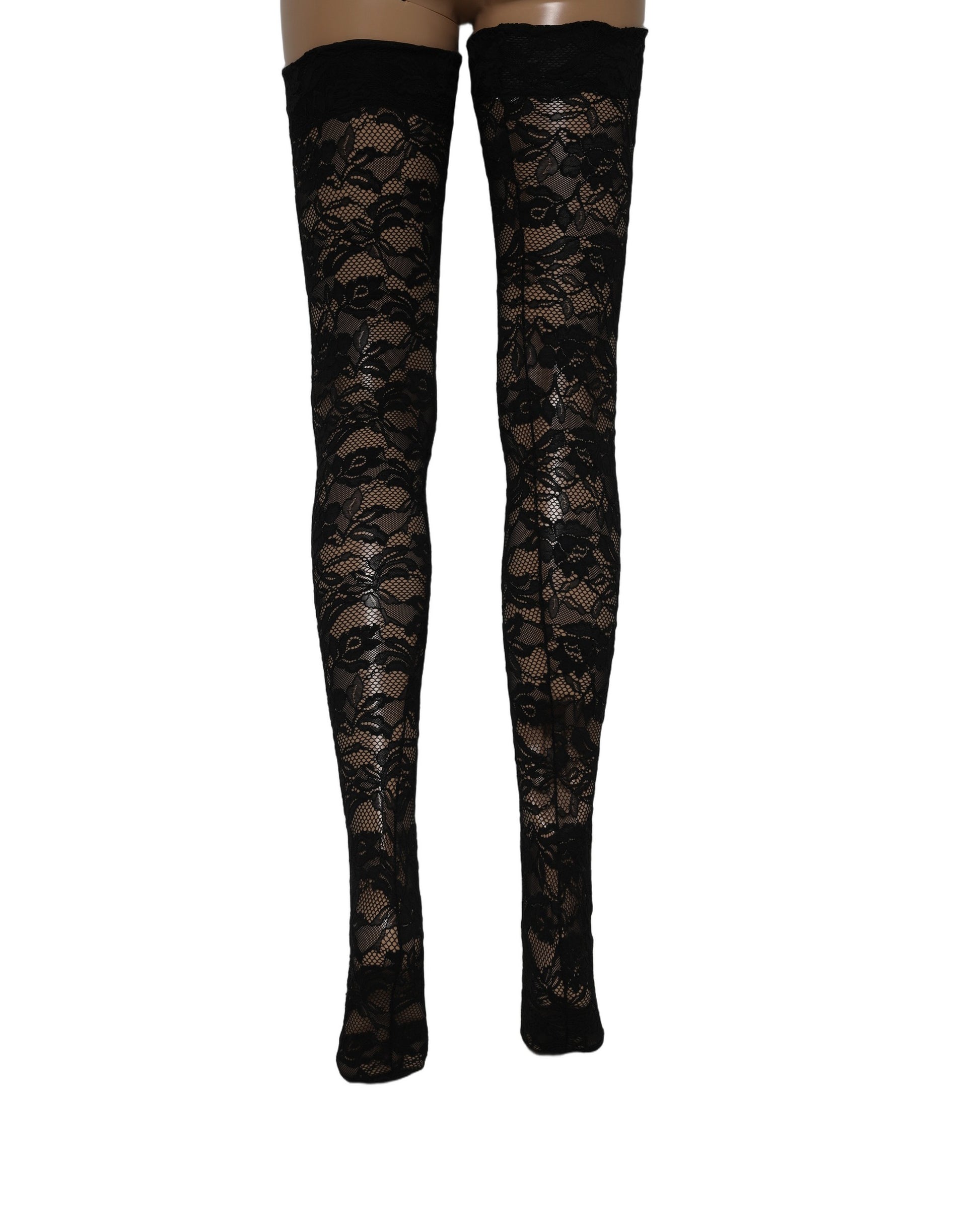 Dolce & Gabbana Black Floral Lace Thigh High Stockings Socks Dolce & Gabbana
