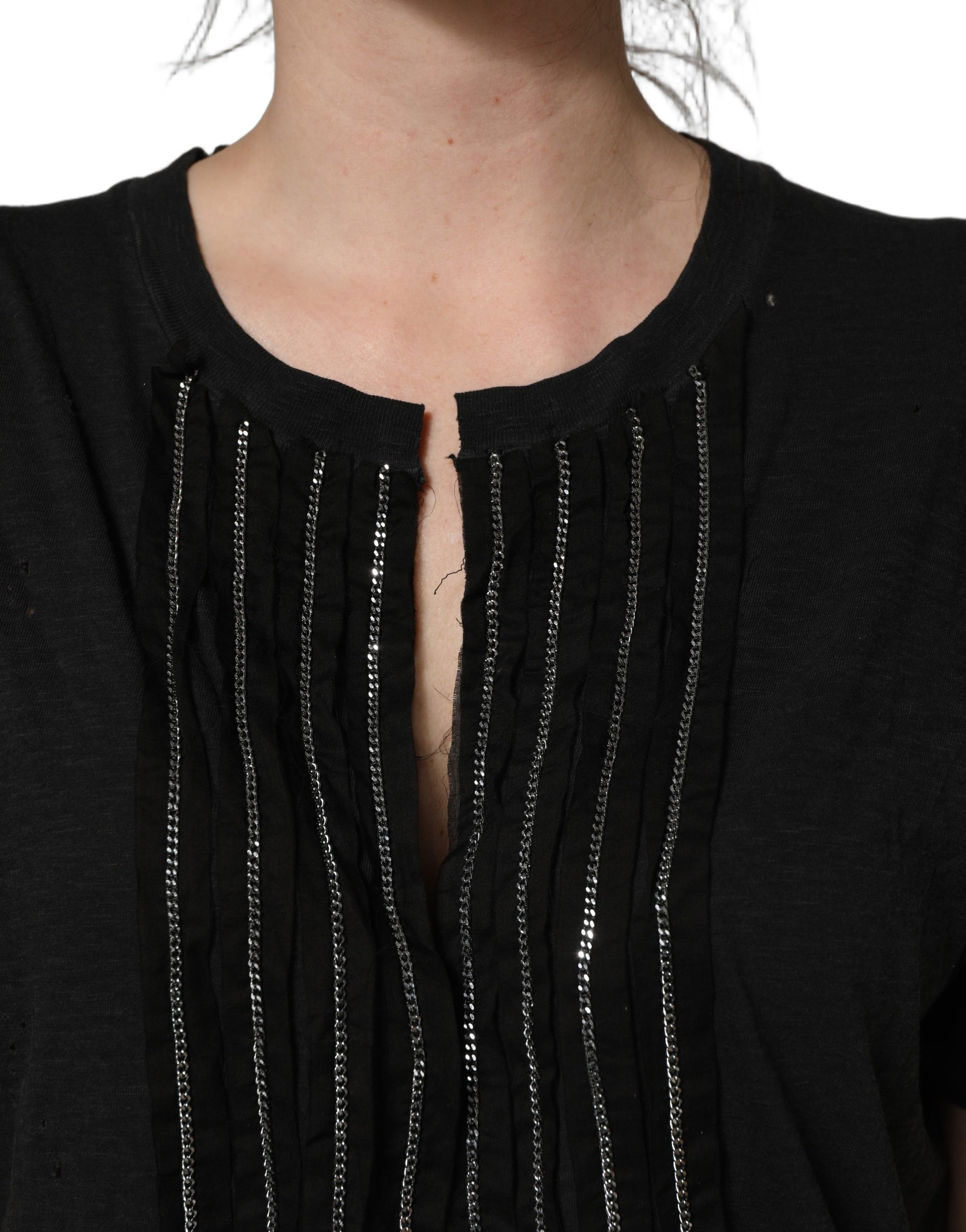 Dsquared² Black Chain Embellished Cotton Short Sleeve T-shirt Dsquared²