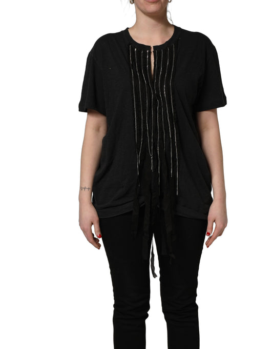 Dsquared² Black Chain Embellished Cotton Short Sleeve T-shirt Dsquared²