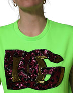 Dolce & Gabbana Neon Green DG Sequined Sleeveless Jersey Top