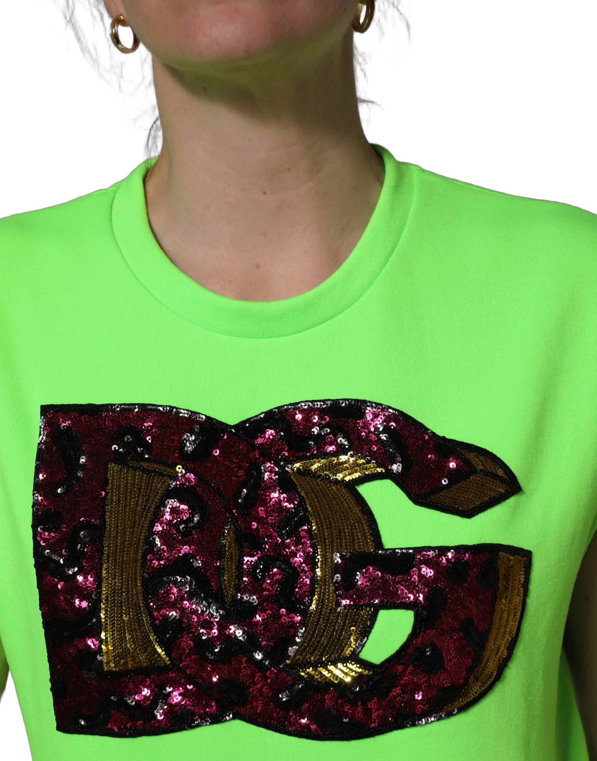 Dolce & Gabbana Neon Green DG Sequined Sleeveless Jersey Top Dolce & Gabbana