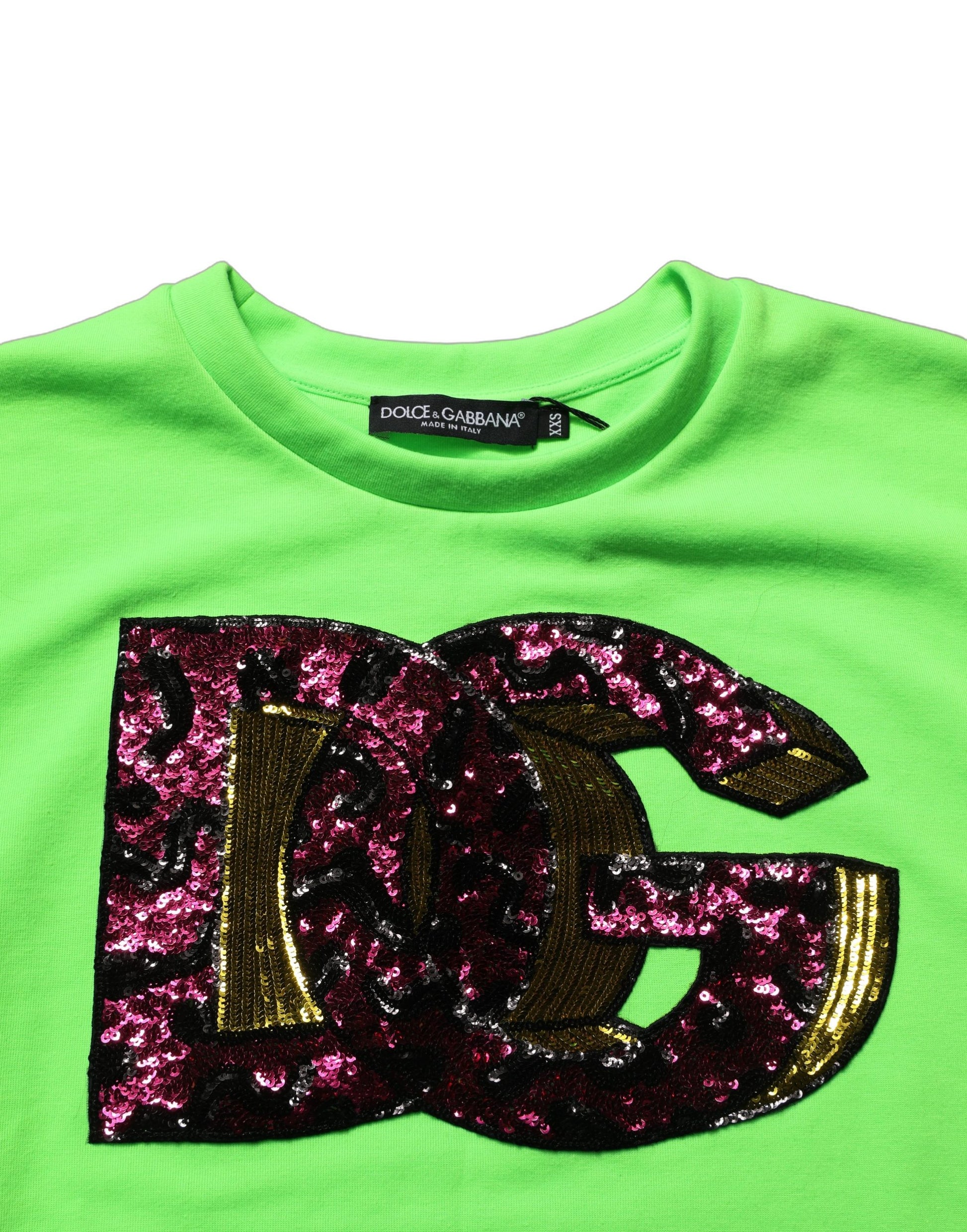 Dolce & Gabbana Neon Green DG Sequined Sleeveless Jersey Top Dolce & Gabbana