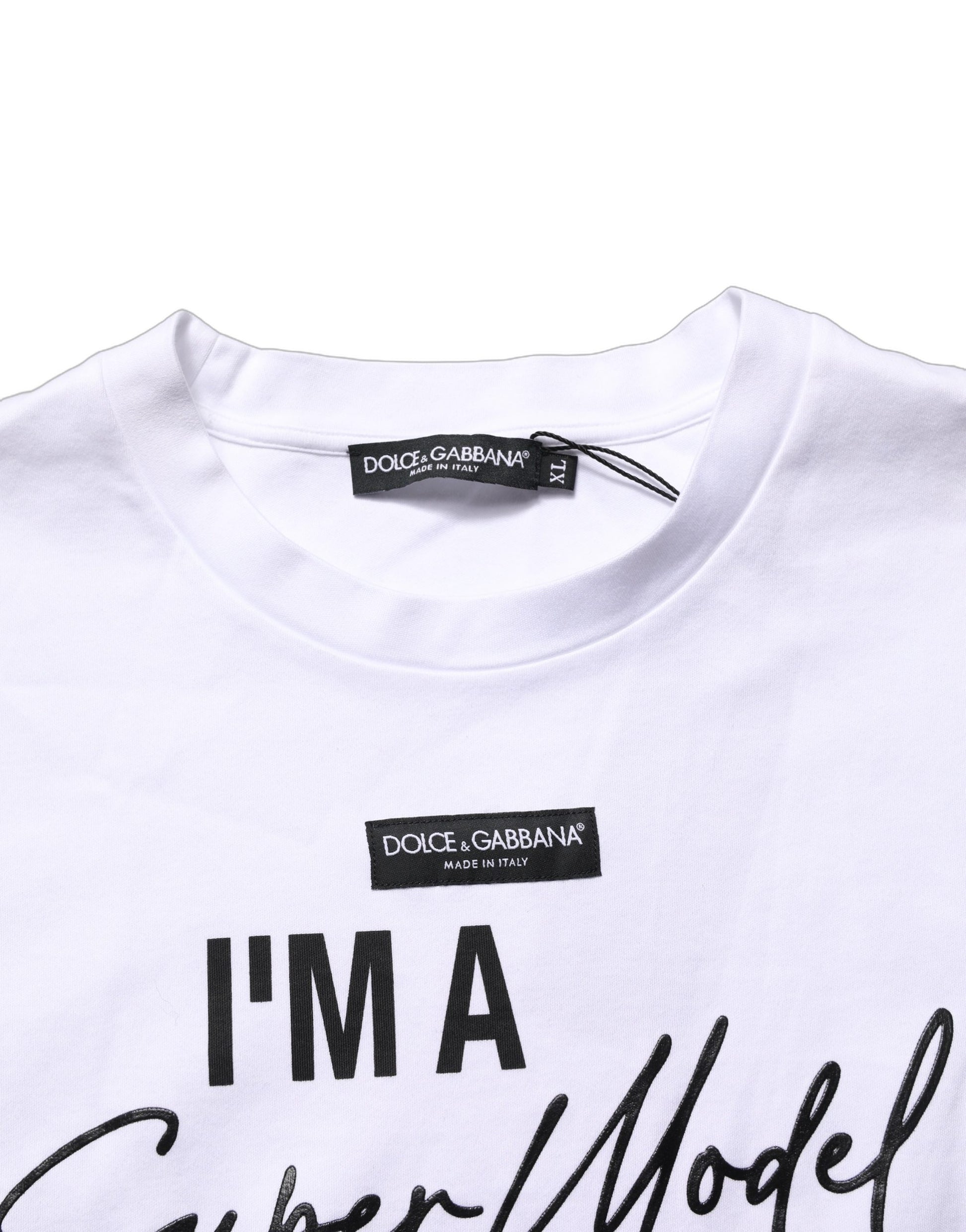 Dolce & Gabbana White I'm A Super Model Fan Print Jersey T-shirt Dolce & Gabbana