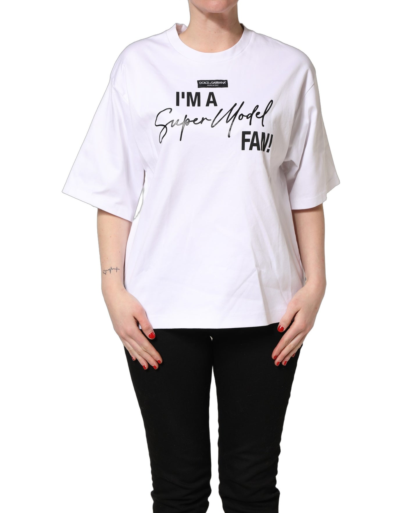 Dolce & Gabbana White I'm A Super Model Fan Print Jersey T-shirt Dolce & Gabbana