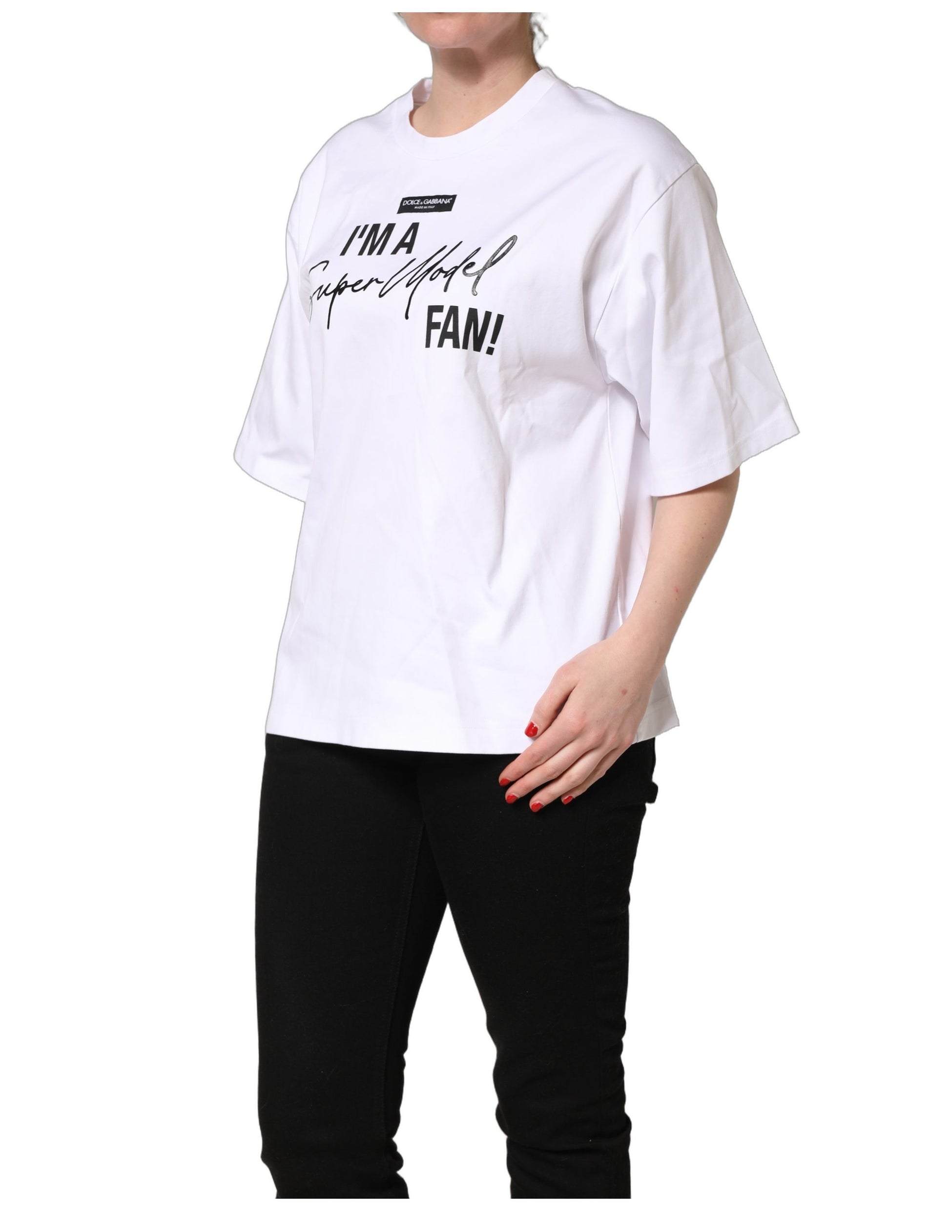 Dolce & Gabbana White I'm A Super Model Fan Print Jersey T-shirt Dolce & Gabbana
