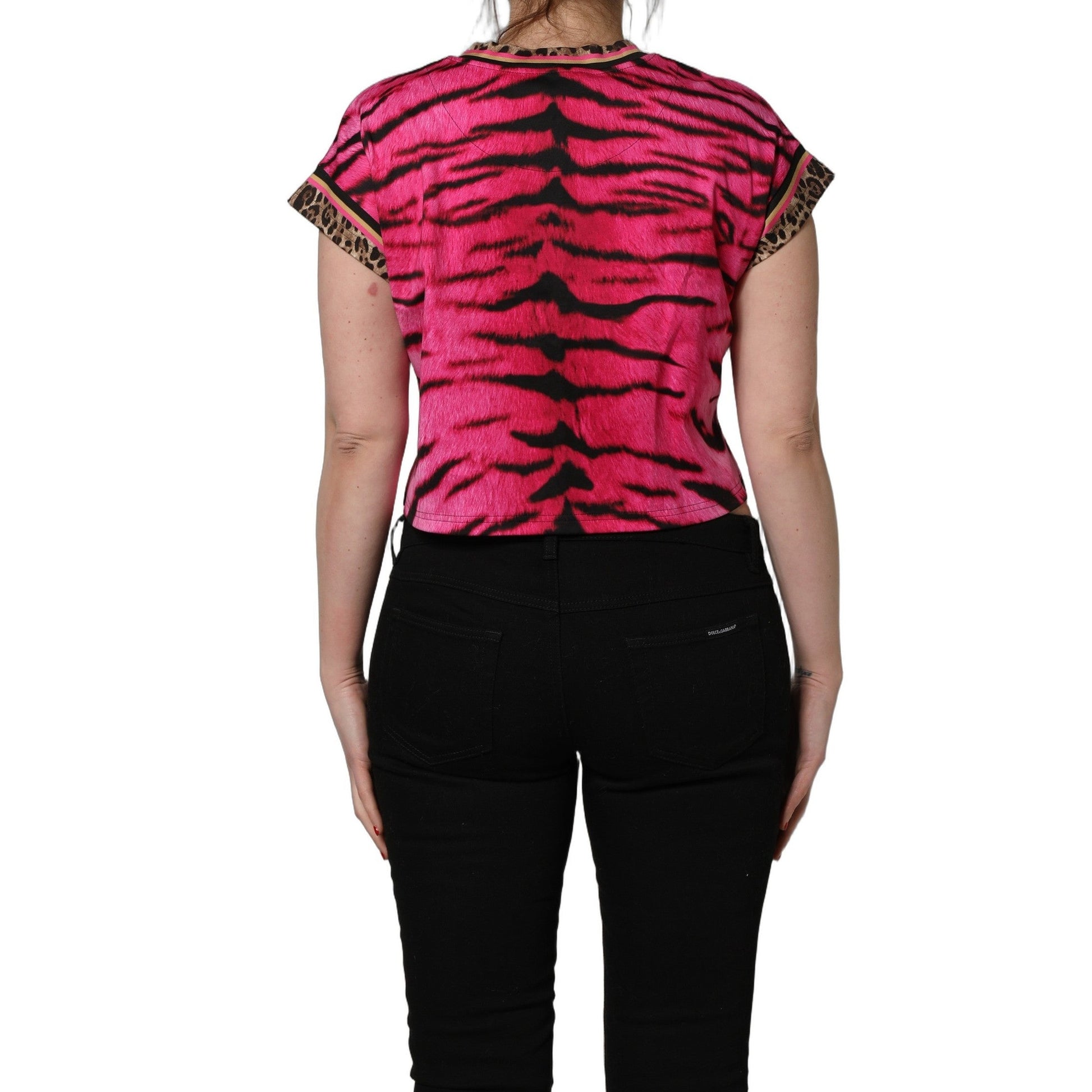 Dolce & Gabbana Pink Zebra Sleeveless Crew Neck Cropped T-shirt Dolce & Gabbana