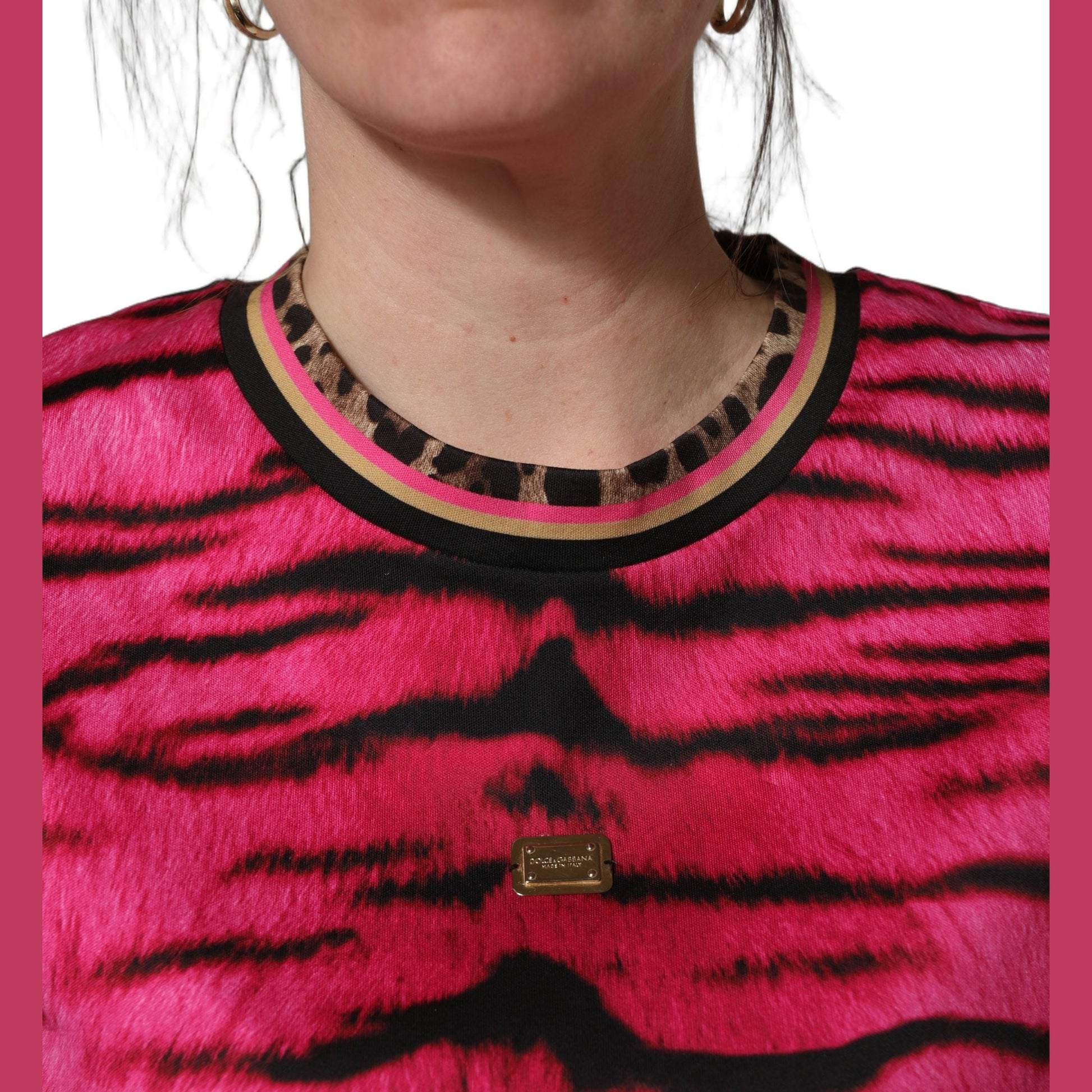 Dolce & Gabbana Pink Zebra Sleeveless Crew Neck Cropped T-shirt Dolce & Gabbana