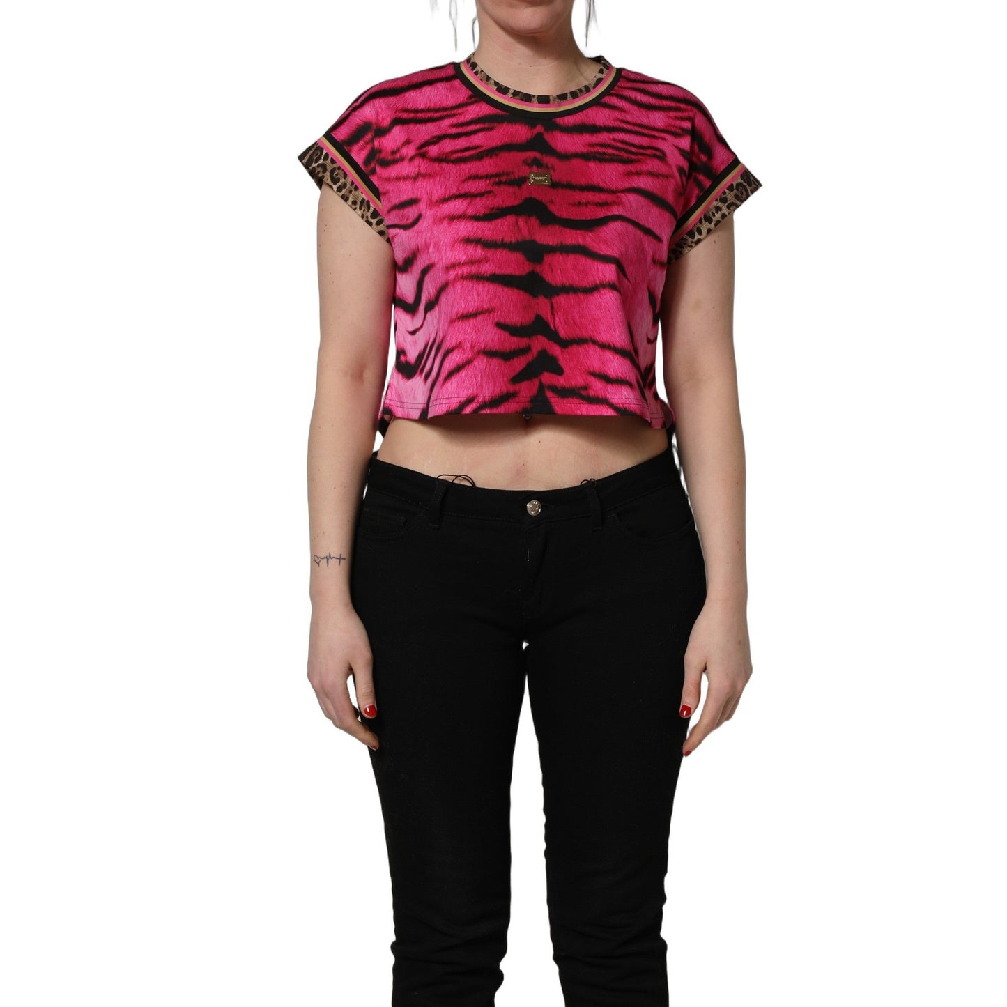 Dolce & Gabbana Pink Zebra Sleeveless Crew Neck Cropped T-shirt Dolce & Gabbana