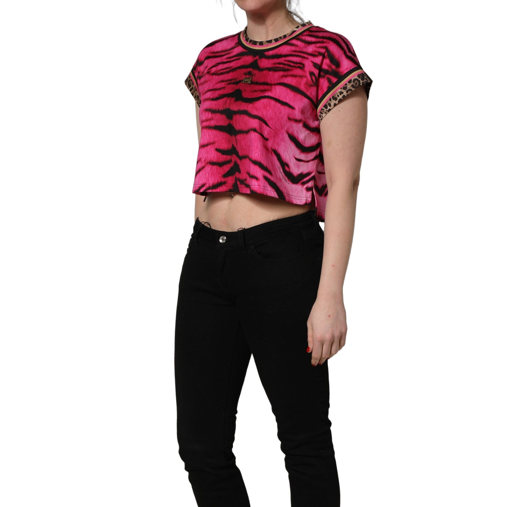 Dolce & Gabbana Pink Zebra Sleeveless Crew Neck Cropped T-shirt Dolce & Gabbana