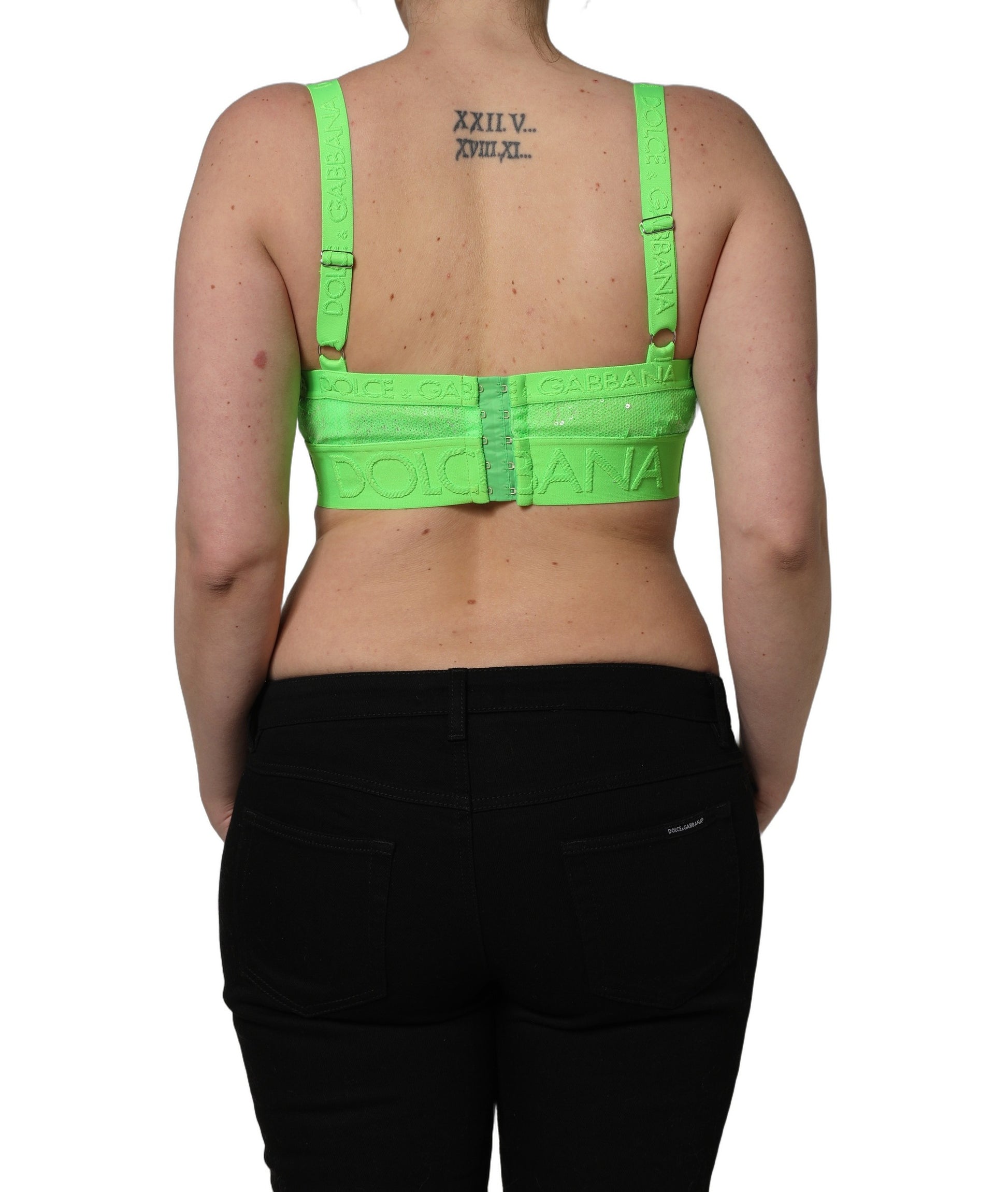 Dolce & Gabbana Neon Green Soft Cup Logo-Trim Bra Cropped Top Dolce & Gabbana