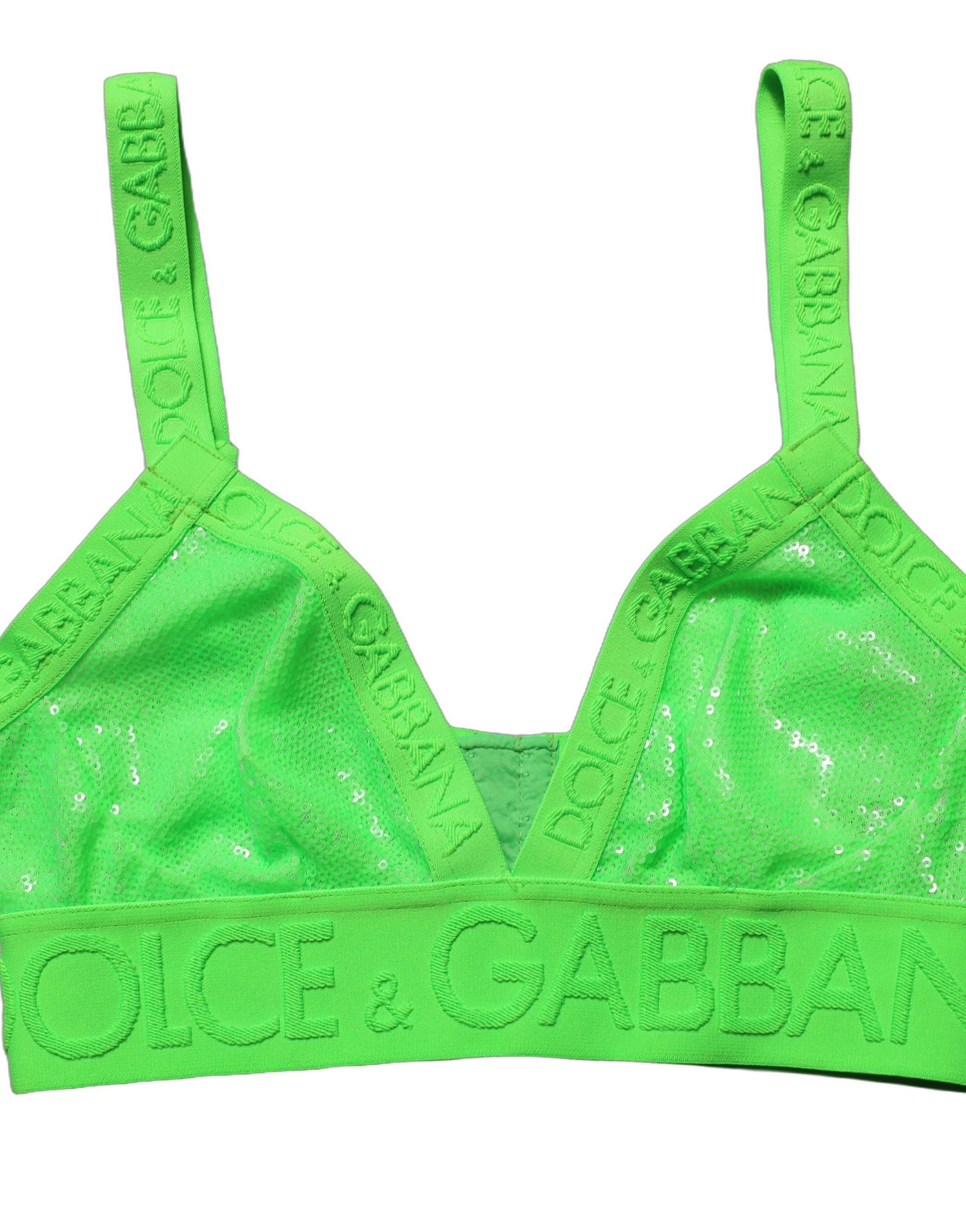 Dolce & Gabbana Neon Green Soft Cup Logo-Trim Bra Cropped Top Dolce & Gabbana