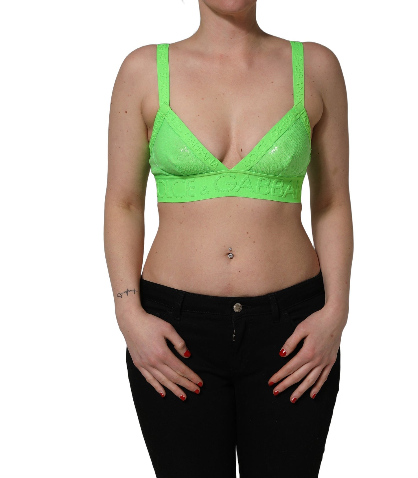 Dolce & Gabbana Neon Green Soft Cup Logo-Trim Bra Cropped Top Dolce & Gabbana