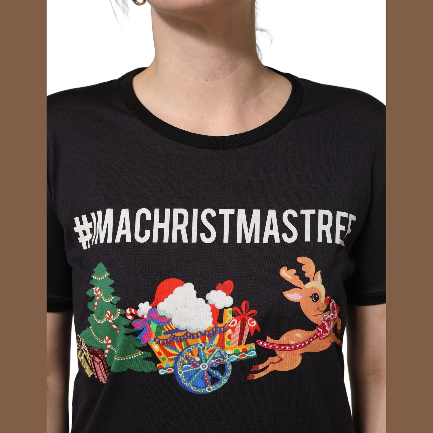 Dolce & Gabbana Black #IAMACHRISTMASTREE Print Cotton T-shirt Dolce & Gabbana