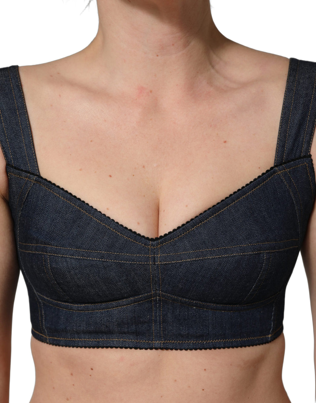 Dolce & Gabbana Black Denim Corset Bralette Cotton Cropped Top - Eljoys Fashion 