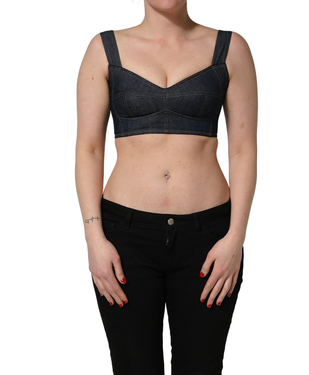 Dolce & Gabbana Black Denim Corset Bralette Cotton Cropped Top - Eljoys Fashion 