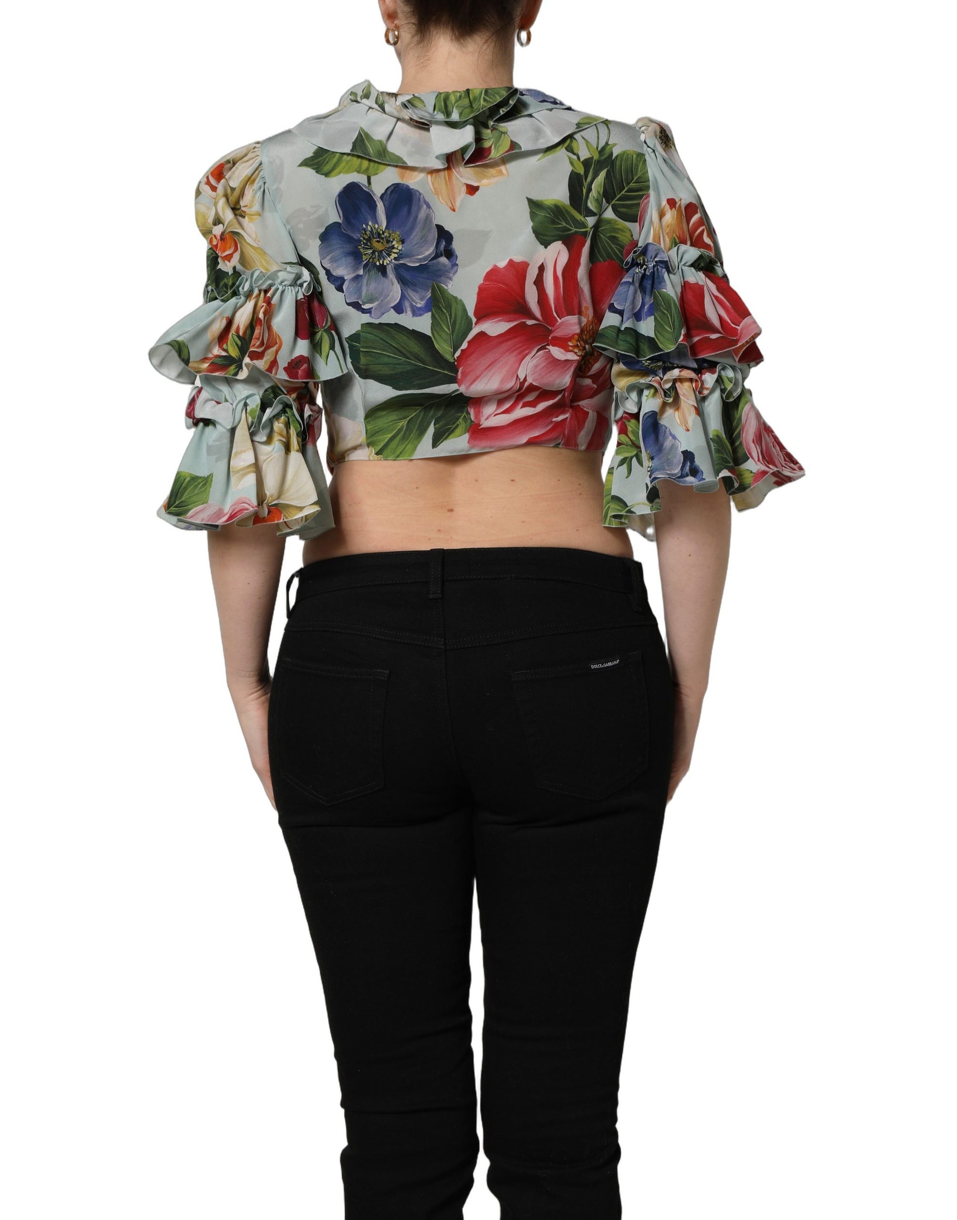 Dolce & Gabbana Multicolor Floral Silk Cropped Shirt Top Dolce & Gabbana