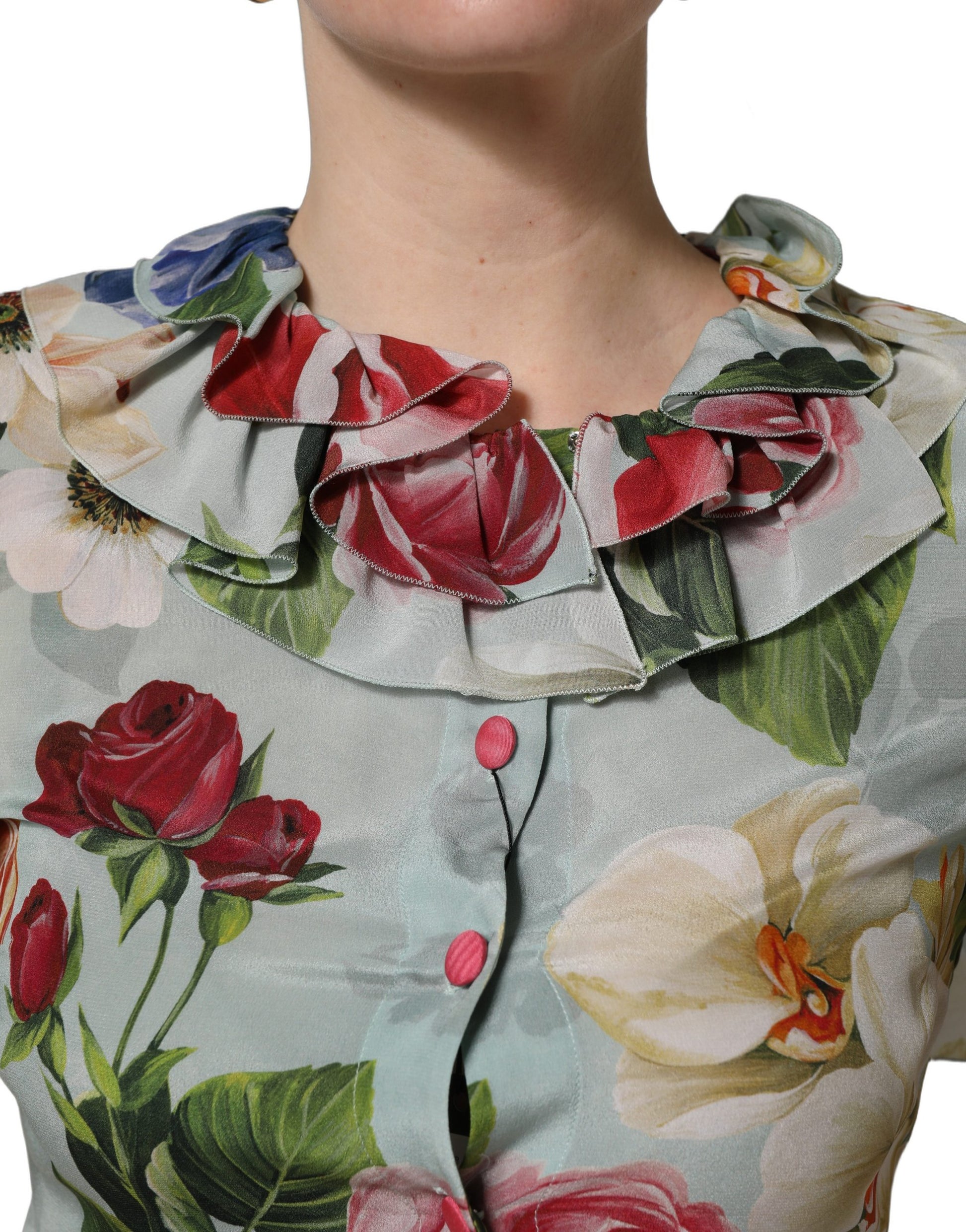 Dolce & Gabbana Multicolor Floral Silk Cropped Shirt Top Dolce & Gabbana