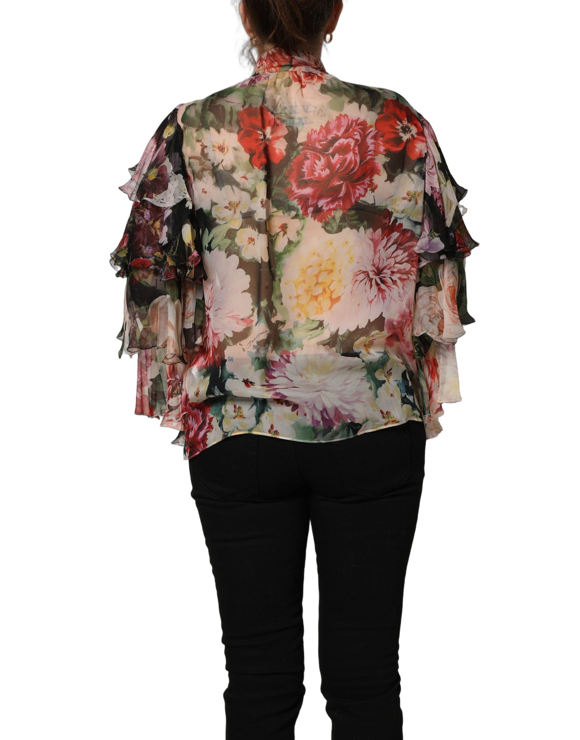 Dolce & Gabbana Multicolor Floral Tie-Neck Silk Chiffon Blouse Top Dolce & Gabbana