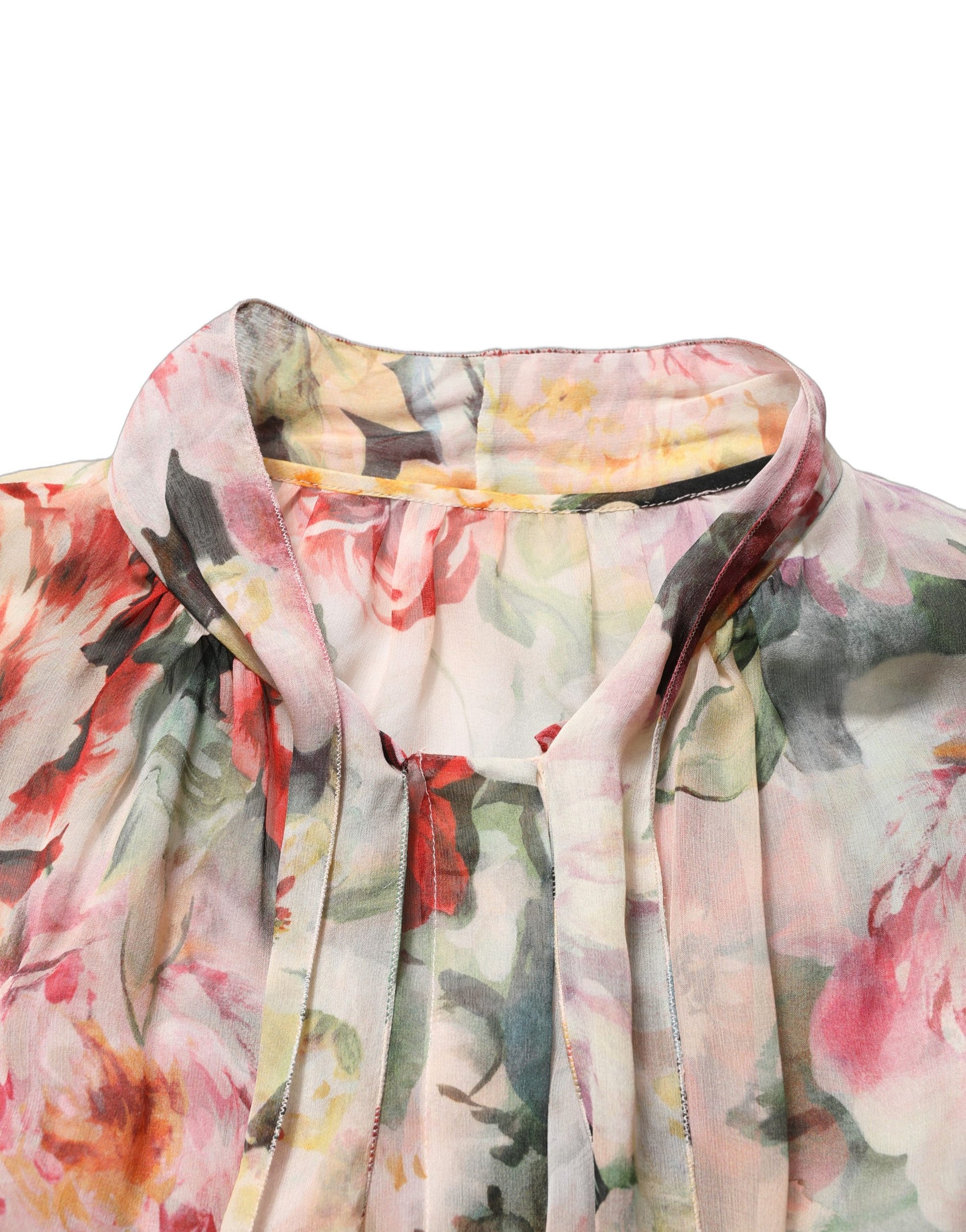 Dolce & Gabbana Multicolor Floral Tie-Neck Silk Chiffon Blouse Top Dolce & Gabbana