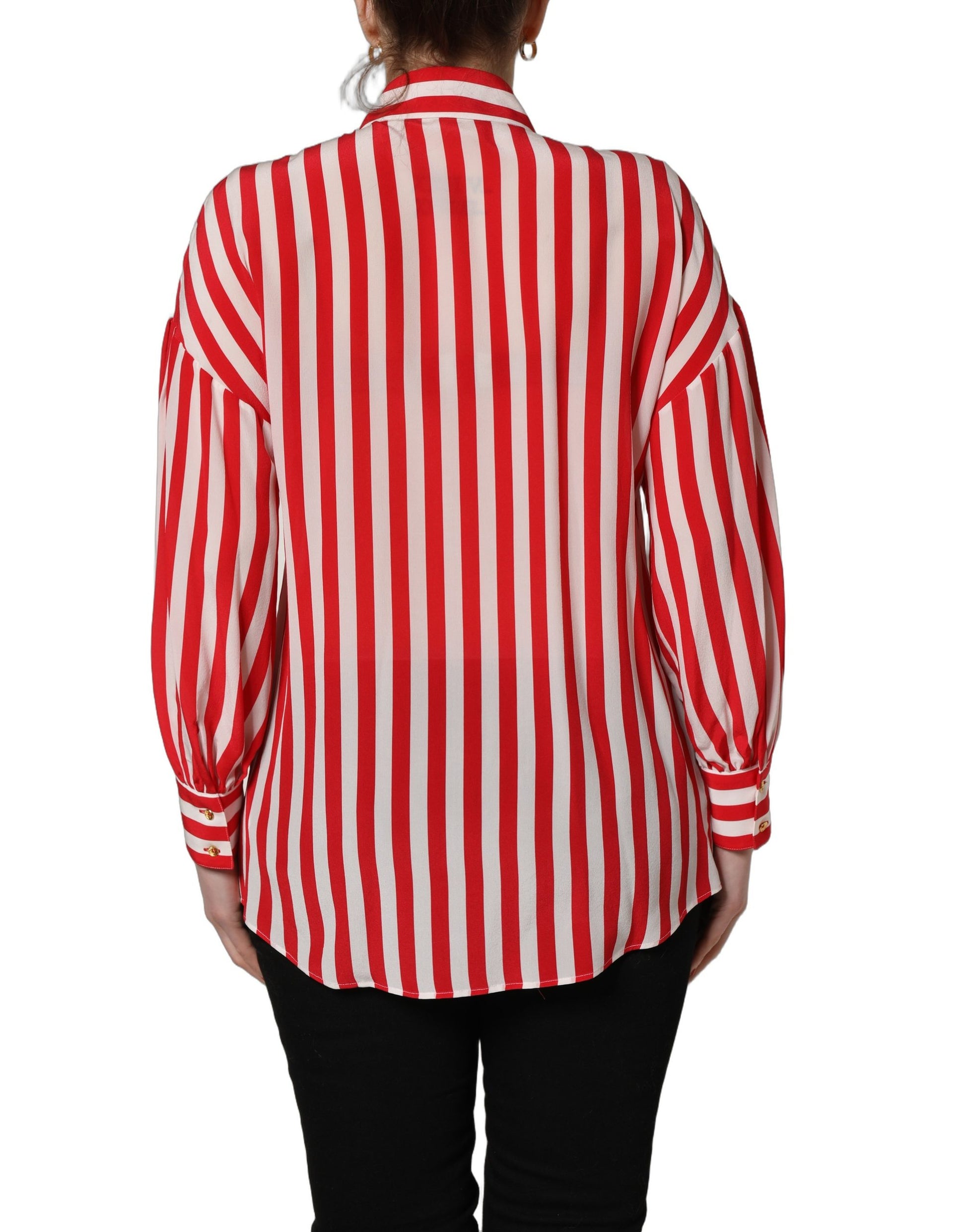Dolce & Gabbana Red White Striped Long Sleeve Silk Blouse Top Dolce & Gabbana