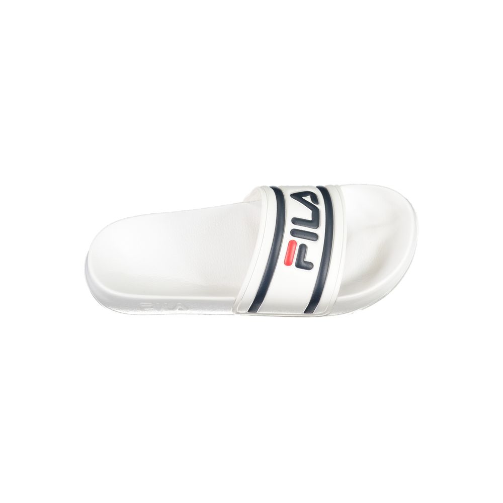 Fila white polyurethane men's slipper with open-toe design and cushioned sole, ideal for casual indoor wear.