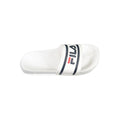 Fila white polyurethane men's slipper with open-toe design and cushioned sole, ideal for casual indoor wear.