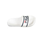 Fila white polyurethane men's slipper with open-toe design and cushioned sole, ideal for casual indoor wear.