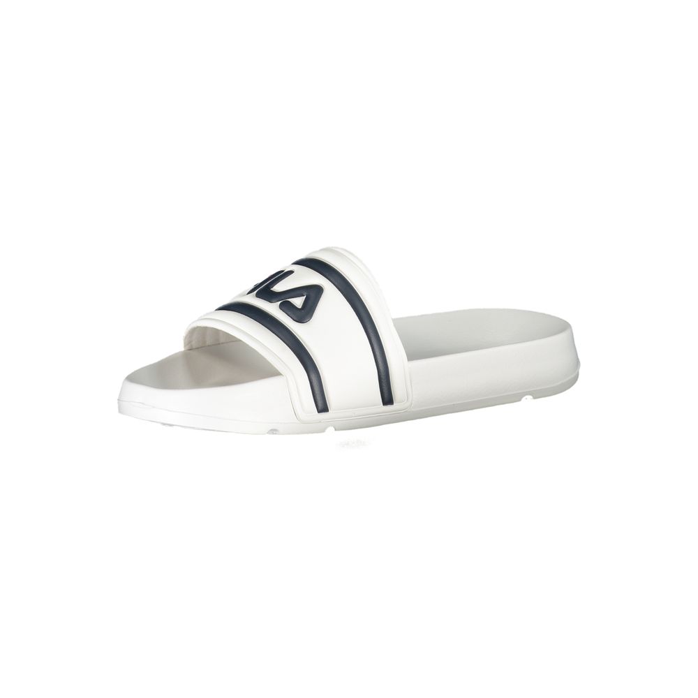 Fila white polyurethane men's slipper with open-toe design and cushioned sole, ideal for casual indoor wear.