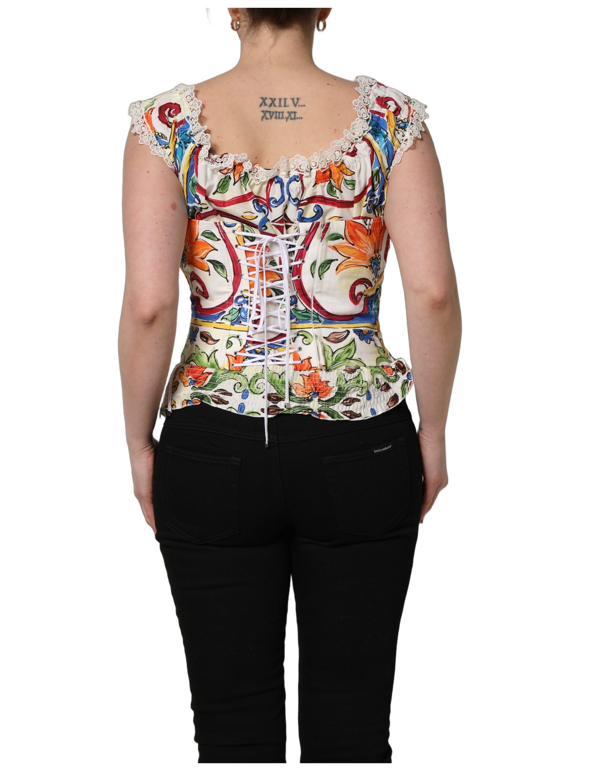 Dolce & Gabbana Multicolor Majolica Corset Sleeveless Top Dolce & Gabbana
