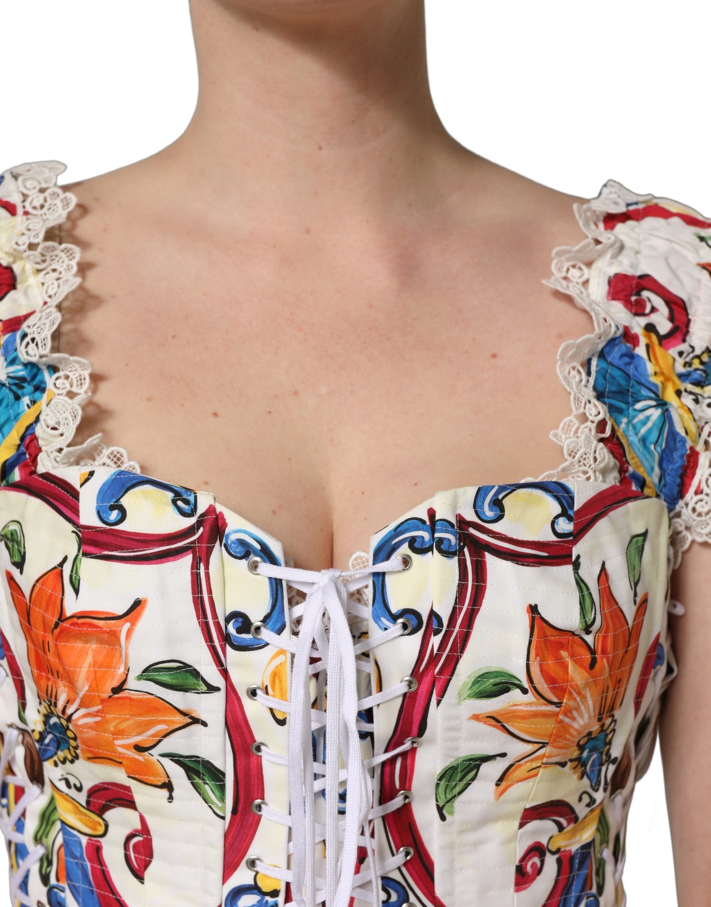 Dolce & Gabbana Multicolor Majolica Corset Sleeveless Top Dolce & Gabbana