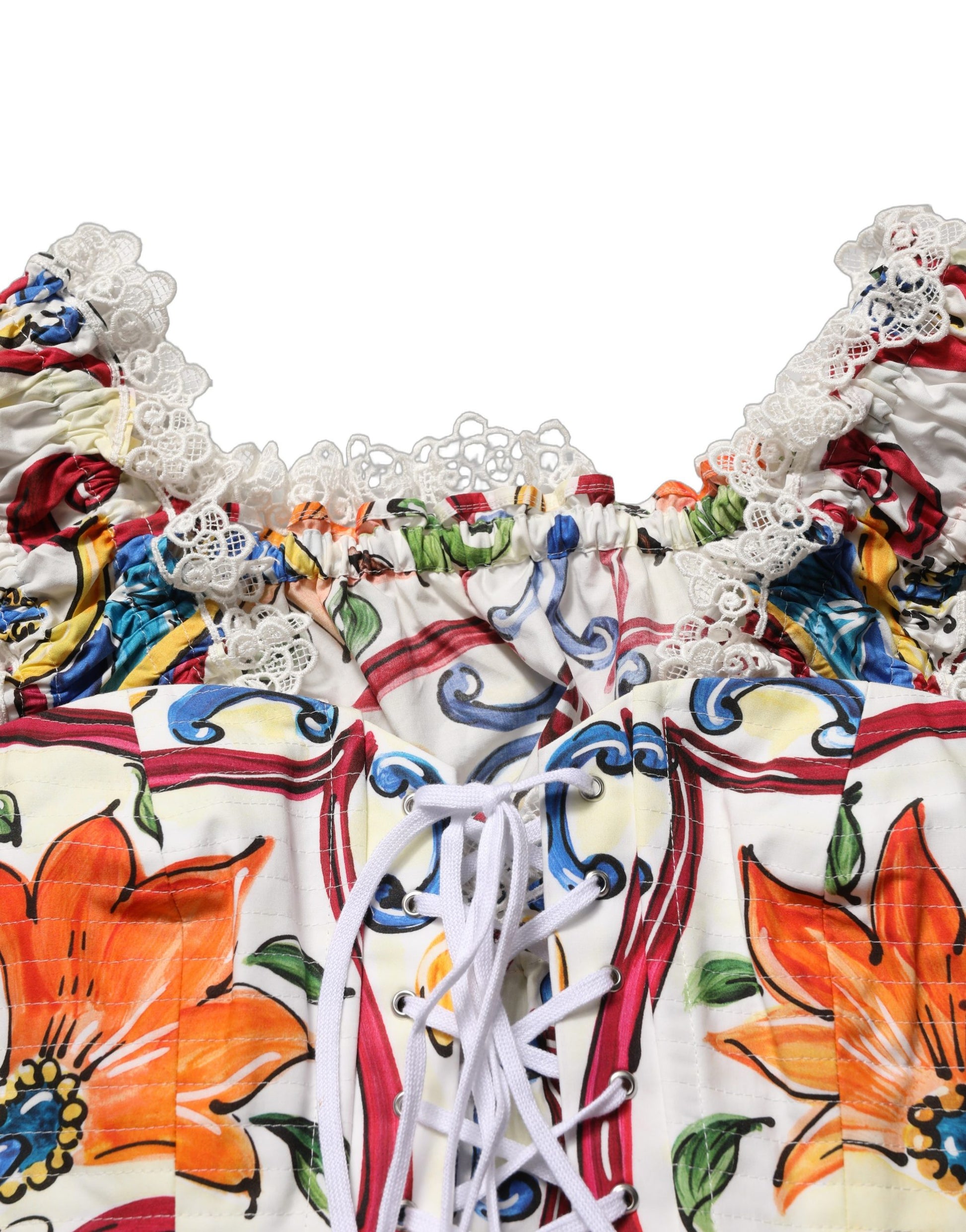 Dolce & Gabbana Multicolor Majolica Corset Sleeveless Top Dolce & Gabbana