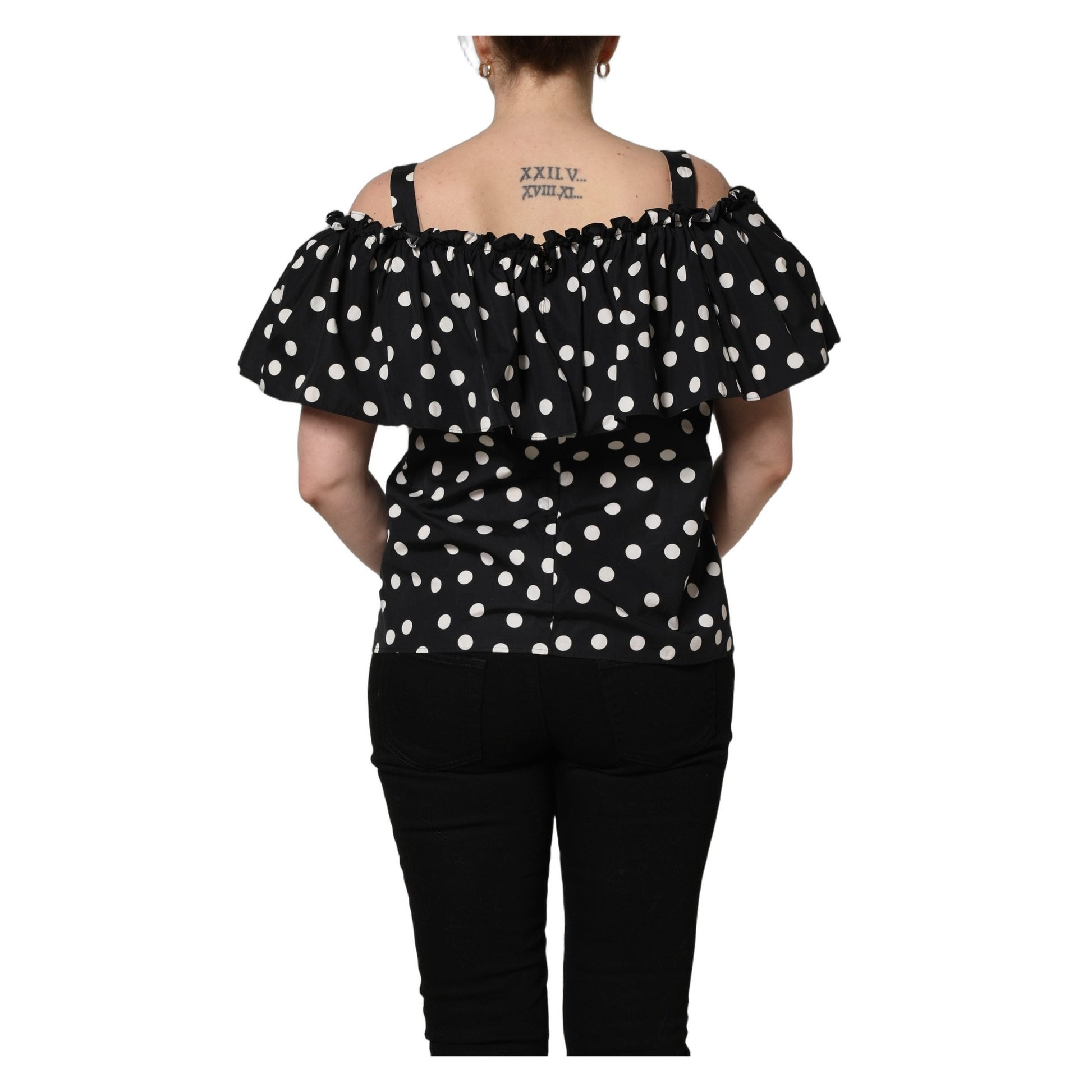 Dolce & Gabbana Black White Polka Dot Off Shoulder Top Dolce & Gabbana